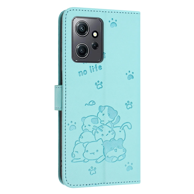 For Redmi Note 12 4G Global Embossed Kitten Phone Leather Case with Lanyard