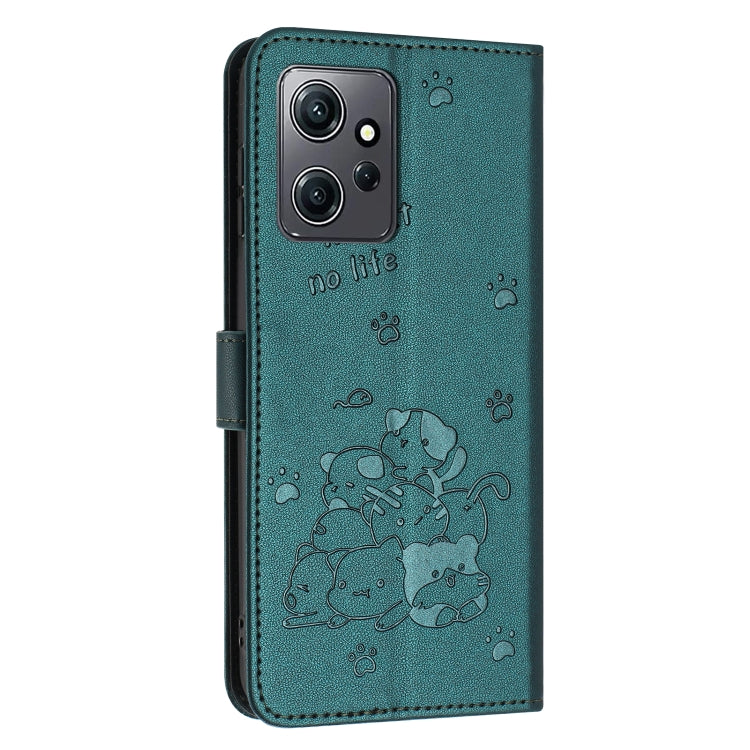 For Redmi Note 12 4G Global Embossed Kitten Phone Leather Case with Lanyard