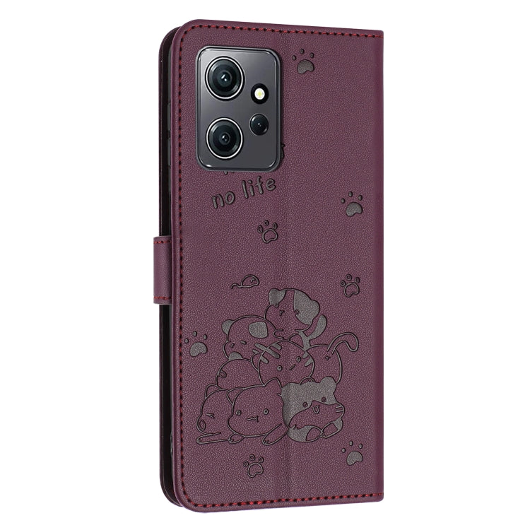 For Redmi Note 12 4G Global Embossed Kitten Phone Leather Case with Lanyard