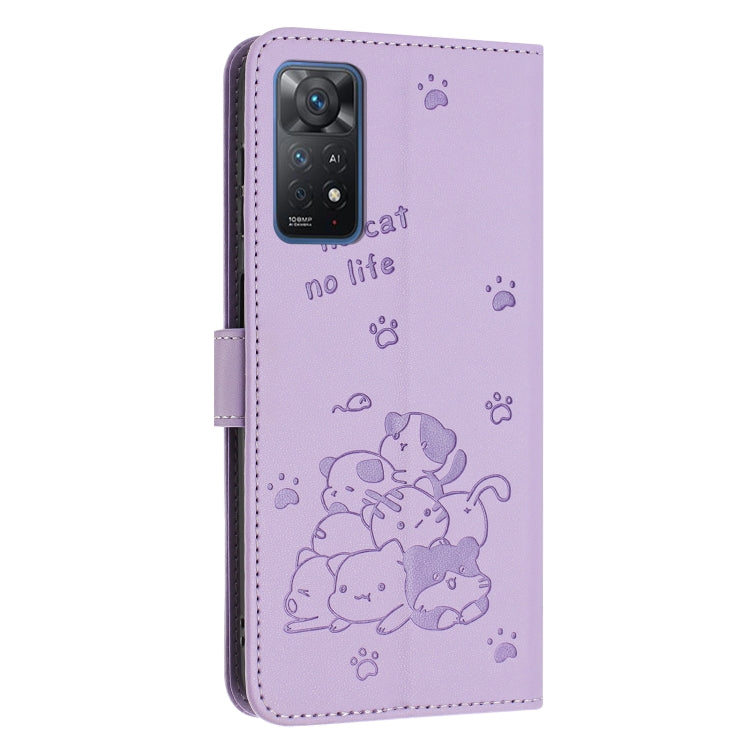 For Redmi Note 12 Pro 4G Embossed Kitten Phone Leather Case with Lanyard