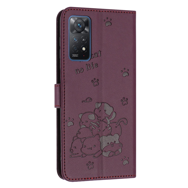 For Redmi Note 12 Pro 4G Embossed Kitten Phone Leather Case with Lanyard