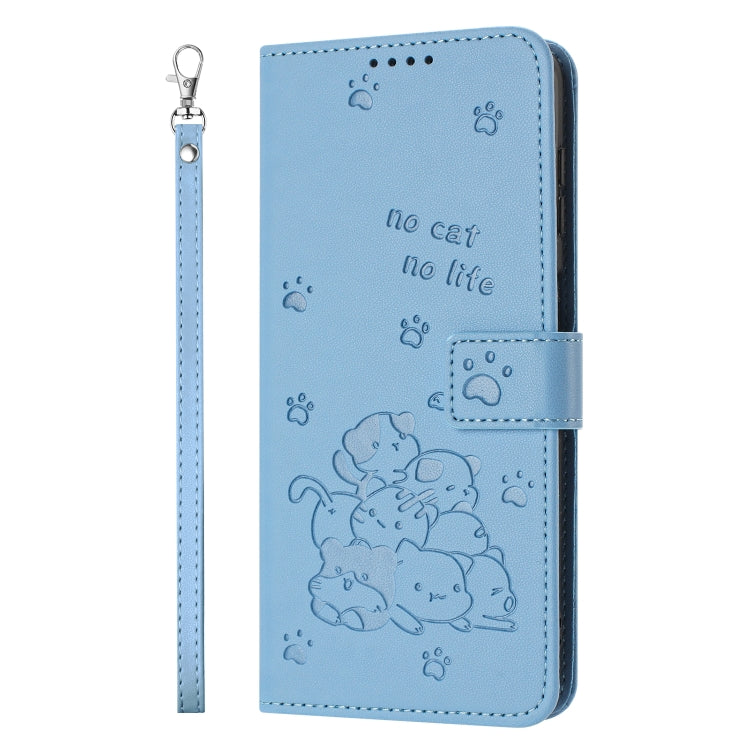 For Redmi Note 12 Turbo Embossed Kitten Phone Leather Case with Lanyard