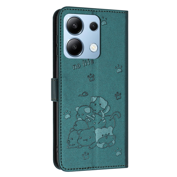 For Redmi Note 13 4G Global Embossed Kitten Phone Leather Case with Lanyard