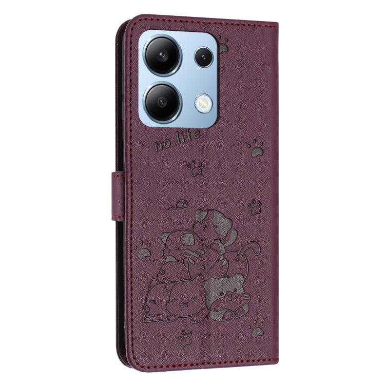 For Redmi Note 13 4G Global Embossed Kitten Phone Leather Case with Lanyard