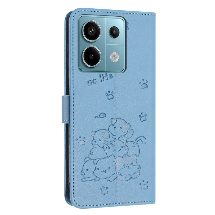 For Redmi Note 13 5G Global Embossed Kitten Phone Leather Case with Lanyard