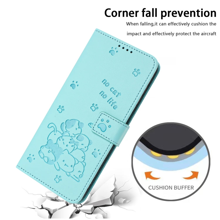 For Redmi Note 13 5G Global Embossed Kitten Phone Leather Case with Lanyard