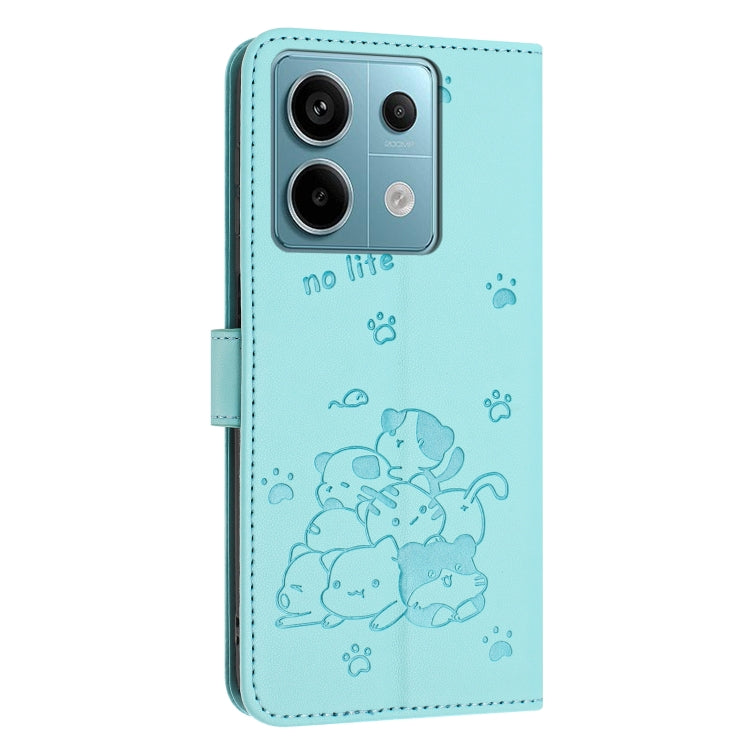 For Redmi Note 13 Pro 5G Global Embossed Kitten Phone Leather Case with Lanyard