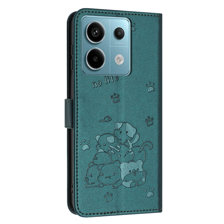 For Redmi Note 13 Pro 5G Global Embossed Kitten Phone Leather Case with Lanyard