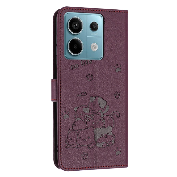 For Redmi Note 13 Pro 5G Global Embossed Kitten Phone Leather Case with Lanyard