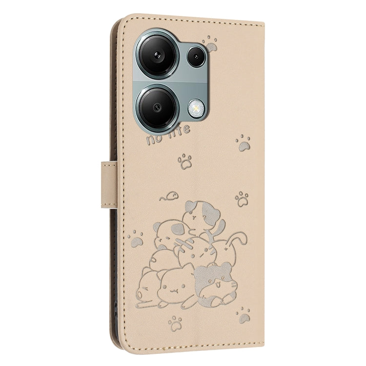 For Redmi Note 13 Pro 4G Global Embossed Kitten Phone Leather Case with Lanyard