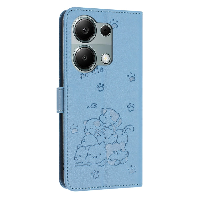 For Redmi Note 13 Pro 4G Global Embossed Kitten Phone Leather Case with Lanyard