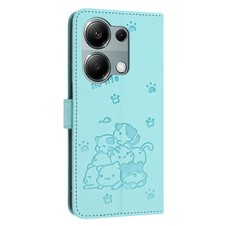 For Redmi Note 13 Pro 4G Global Embossed Kitten Phone Leather Case with Lanyard