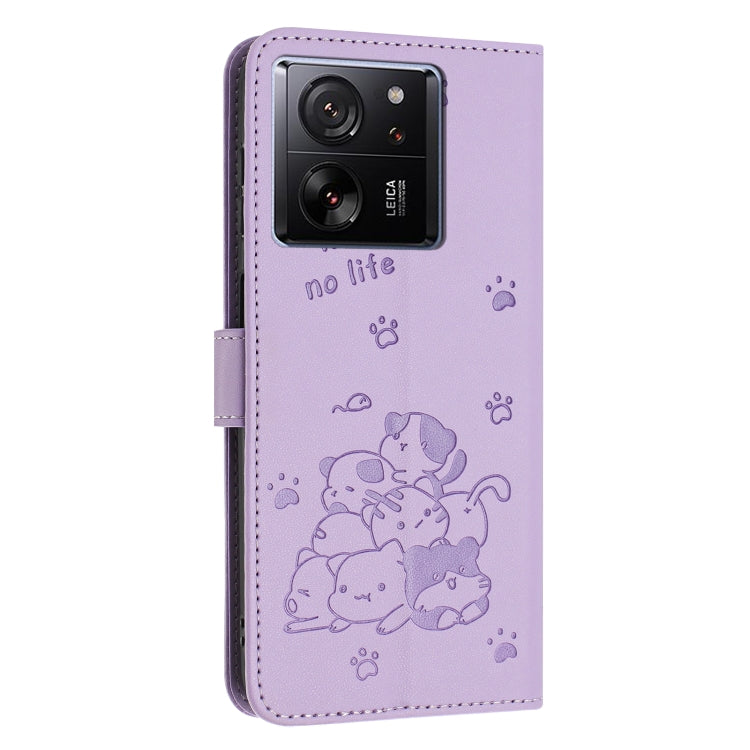 For Redmi K60 Ultra Embossed Kitten Phone Leather Case with Lanyard
