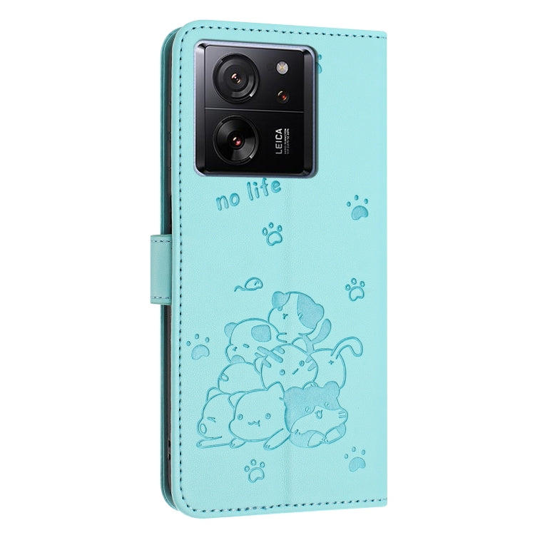 For Redmi K60 Ultra Embossed Kitten Phone Leather Case with Lanyard