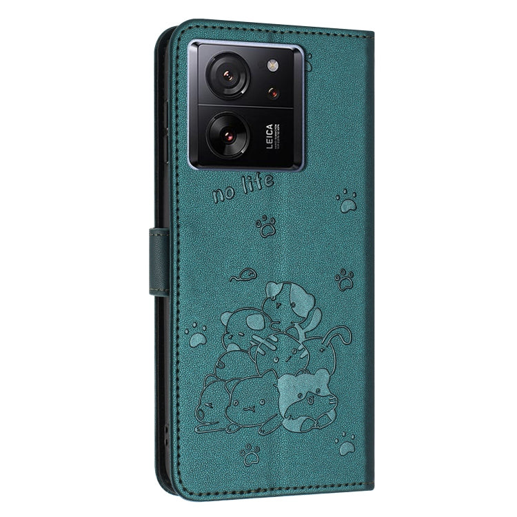 For Redmi K60 Ultra Embossed Kitten Phone Leather Case with Lanyard