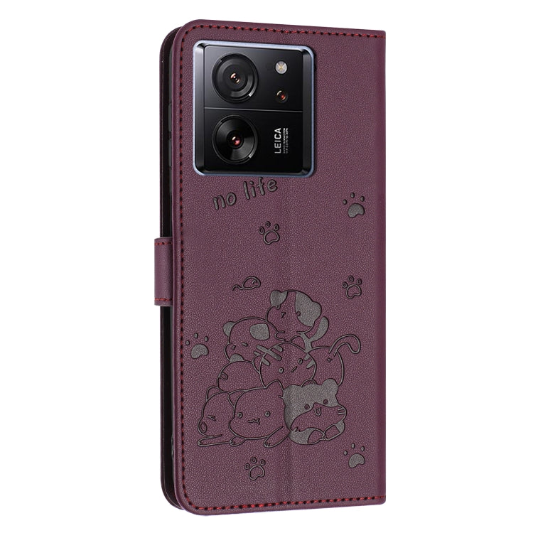 For Redmi K60 Ultra Embossed Kitten Phone Leather Case with Lanyard