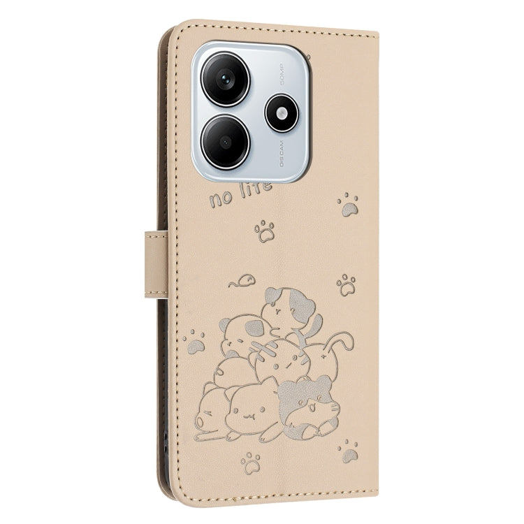 For Redmi Note 14 5G Embossed Kitten Phone Leather Case with Lanyard