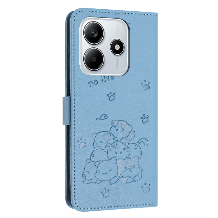 For Redmi Note 14 5G Embossed Kitten Phone Leather Case with Lanyard
