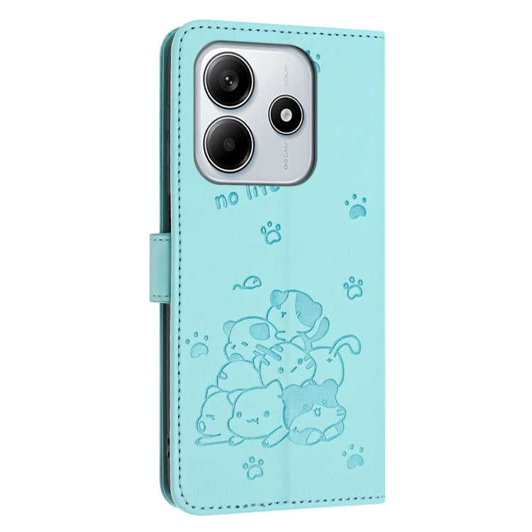 For Redmi Note 14 5G Embossed Kitten Phone Leather Case with Lanyard