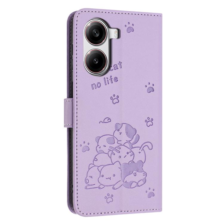 For Redmi Turbo 4 / Xiaomi Poco X7 Pro Embossed Kitten Phone Leather Case with Lanyard