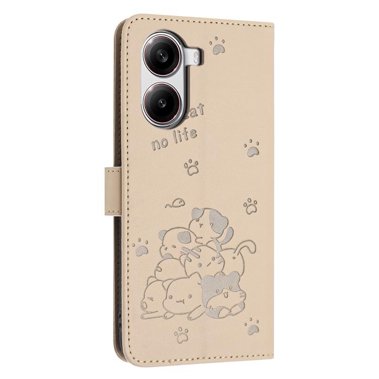 For Redmi Turbo 4 / Xiaomi Poco X7 Pro Embossed Kitten Phone Leather Case with Lanyard