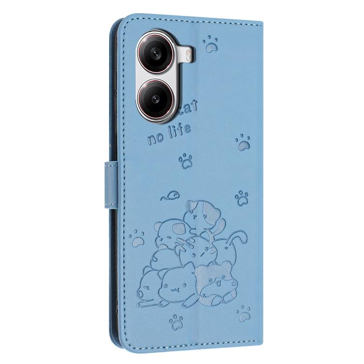 For Redmi Turbo 4 / Xiaomi Poco X7 Pro Embossed Kitten Phone Leather Case with Lanyard
