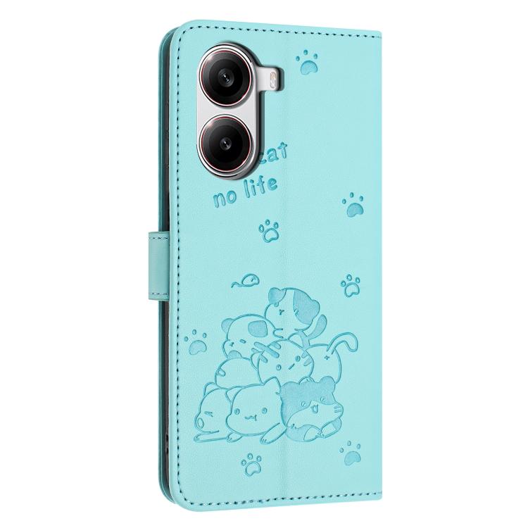 For Redmi Turbo 4 / Xiaomi Poco X7 Pro Embossed Kitten Phone Leather Case with Lanyard