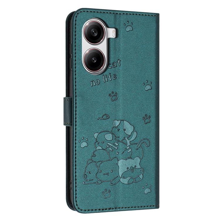 For Redmi Turbo 4 / Xiaomi Poco X7 Pro Embossed Kitten Phone Leather Case with Lanyard