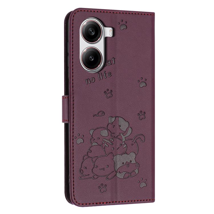 For Redmi Turbo 4 / Xiaomi Poco X7 Pro Embossed Kitten Phone Leather Case with Lanyard