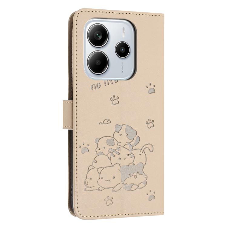 For Redmi Note 14 4G 164.84mm Embossed Kitten Phone Leather Case with Lanyard