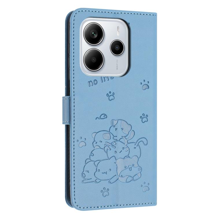 For Redmi Note 14 4G 164.84mm Embossed Kitten Phone Leather Case with Lanyard