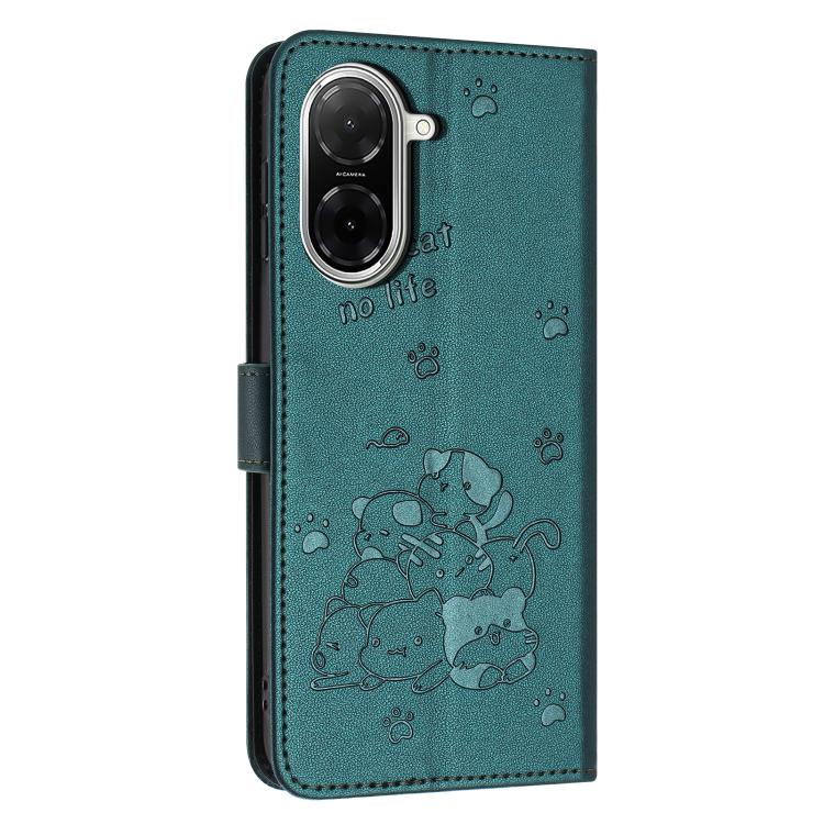 For Redmi A5 4G 171.7mm / Poco C71 Embossed Kitten Phone Leather Case with Lanyard