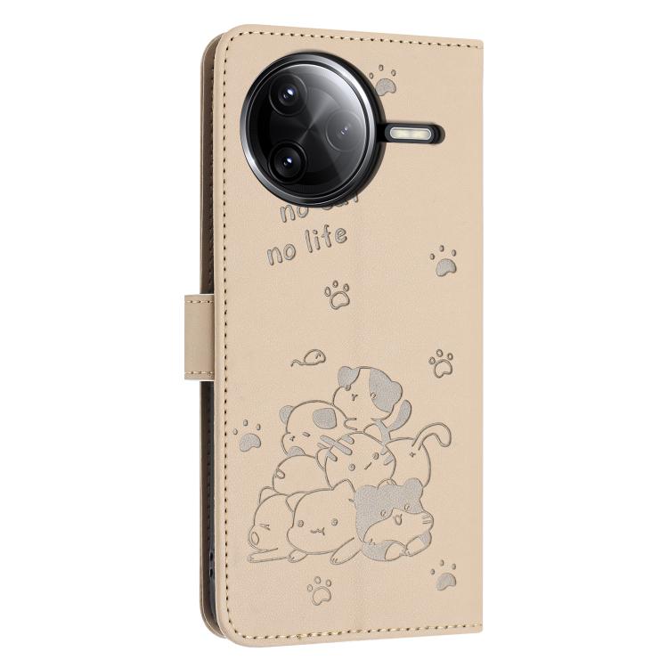 For Redmi K80 / K80 Pro Embossed Kitten Phone Leather Case with Lanyard