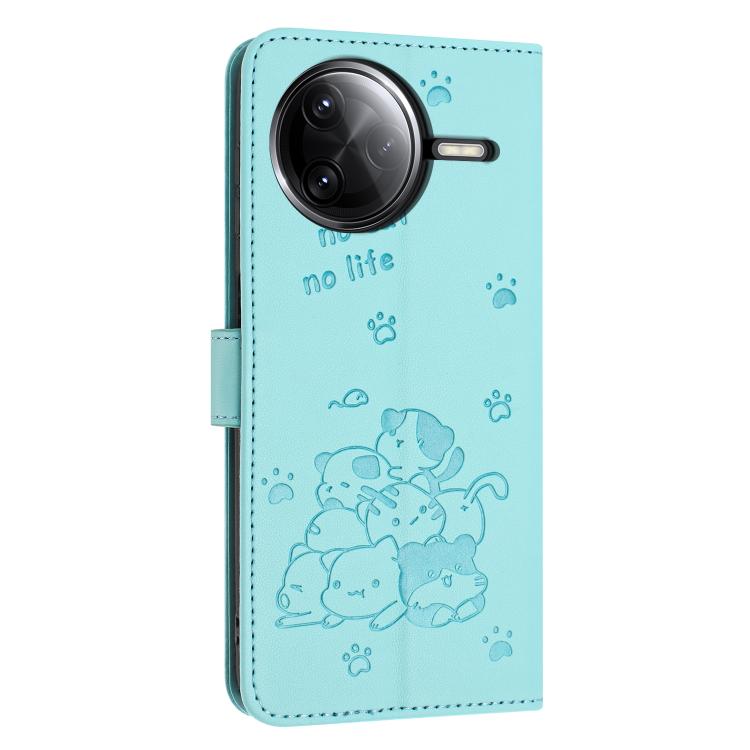 For Redmi K80 / K80 Pro Embossed Kitten Phone Leather Case with Lanyard