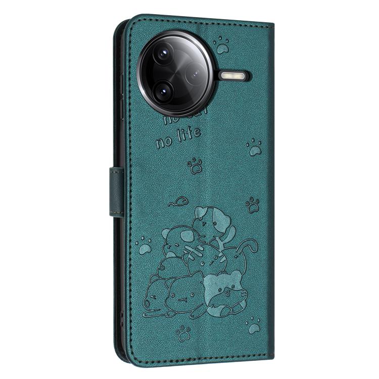 For Redmi K80 / K80 Pro Embossed Kitten Phone Leather Case with Lanyard