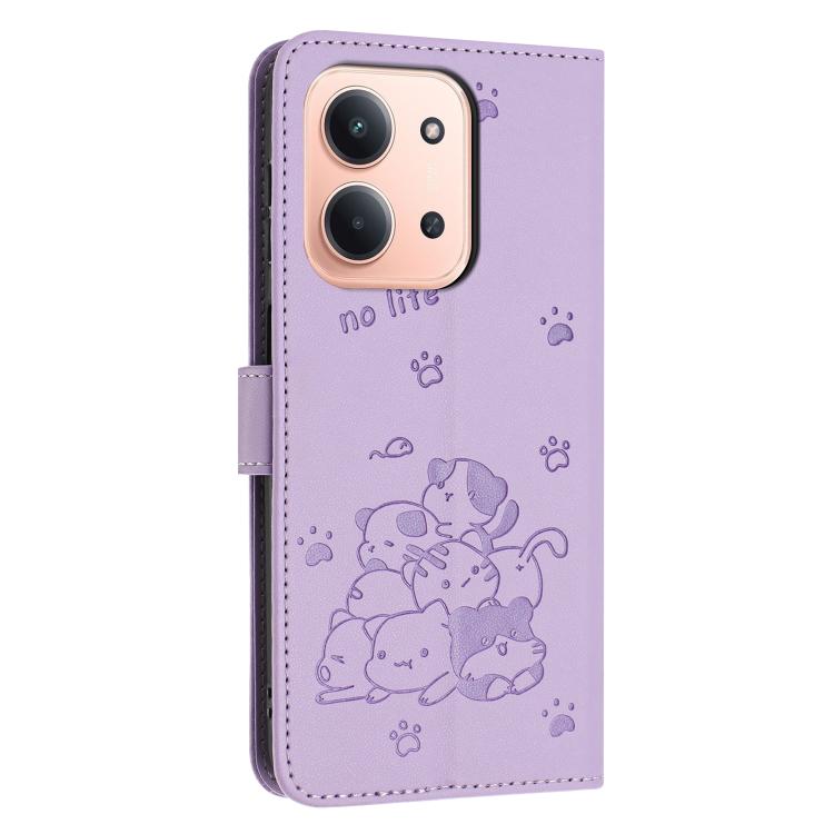 For Redmi 15C 5G / 4G EU 173mm Embossed Kitten Phone Leather Case with Lanyard