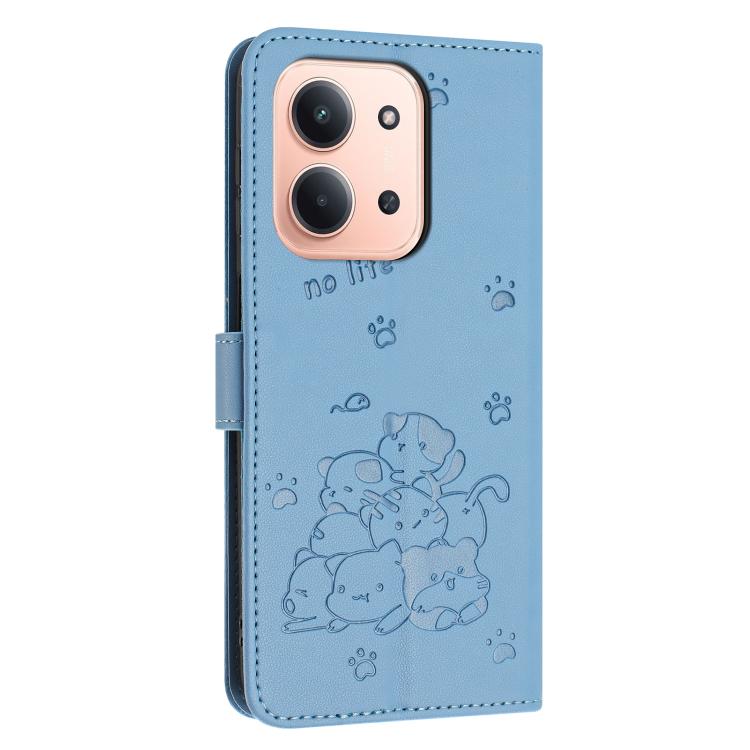 For Redmi 15C 5G / 4G EU 173mm Embossed Kitten Phone Leather Case with Lanyard