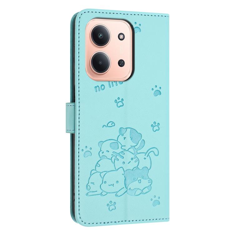 For Redmi 15C 5G / 4G EU 173mm Embossed Kitten Phone Leather Case with Lanyard