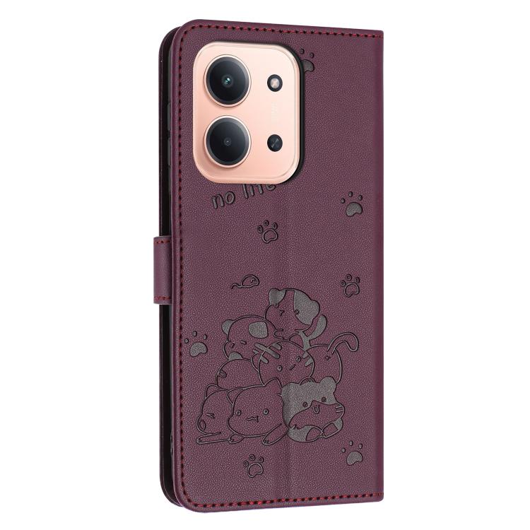 For Redmi 15C 5G / 4G EU 173mm Embossed Kitten Phone Leather Case with Lanyard