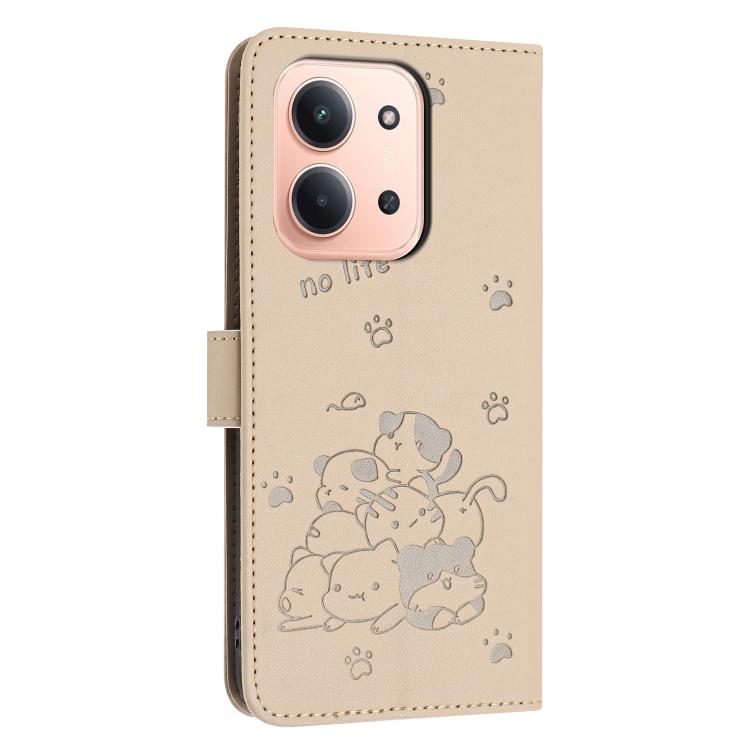 For Redmi 15C 5G / 4G Global 171mm Embossed Kitten Phone Leather Case with Lanyard