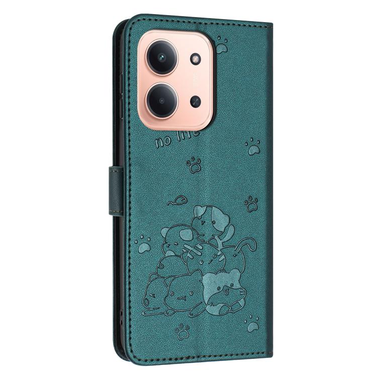For Redmi 15C 5G / 4G Global 171mm Embossed Kitten Phone Leather Case with Lanyard