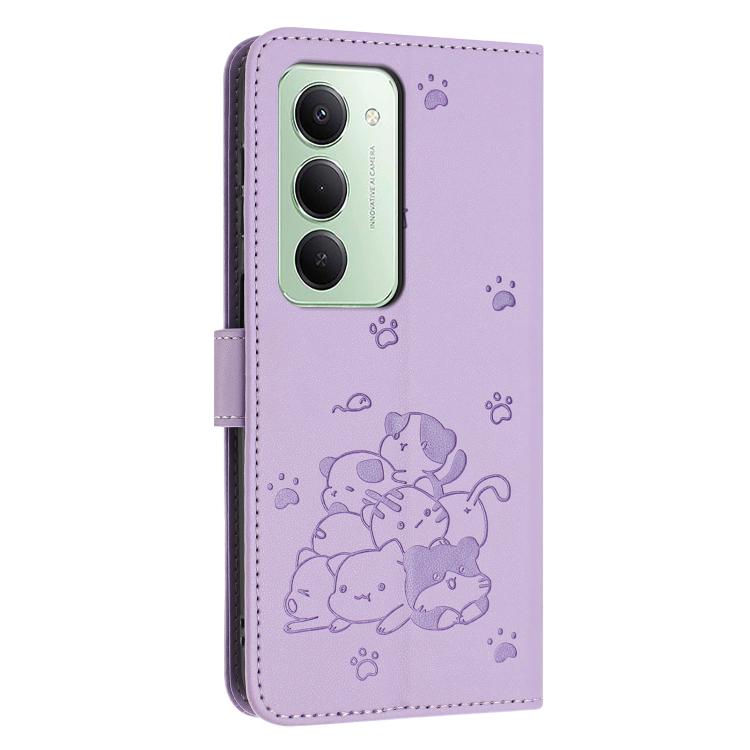 For Redmi 15 5G Global / 4G SEA 169mm Embossed Kitten Phone Leather Case with Lanyard