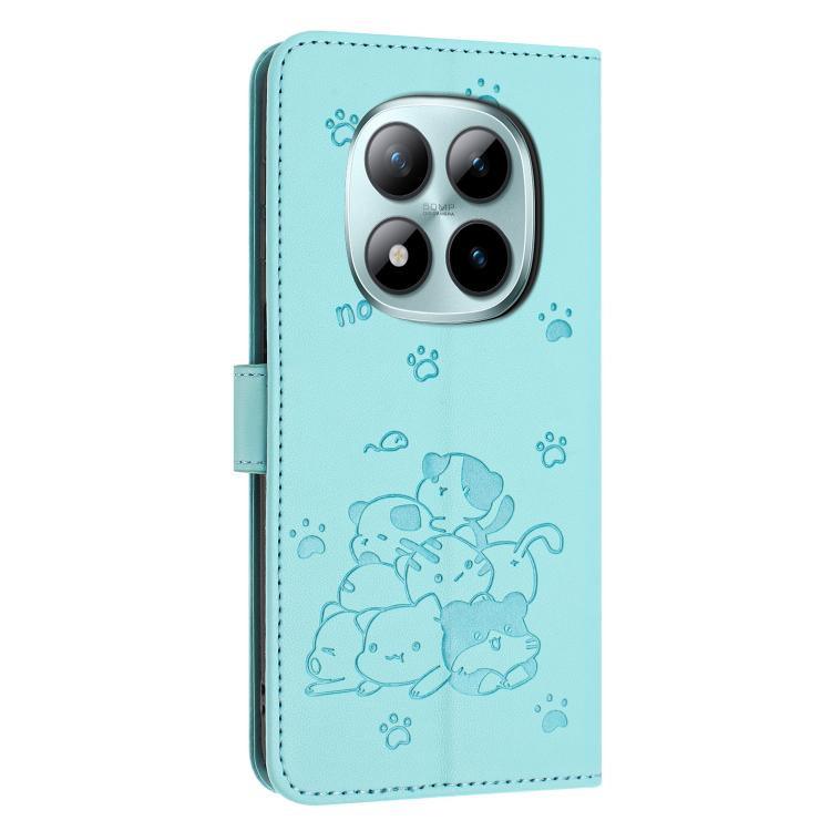 For Redmi Note 15 Pro 5G Global 163.6mm Embossed Kitten Phone Leather Case with Lanyard