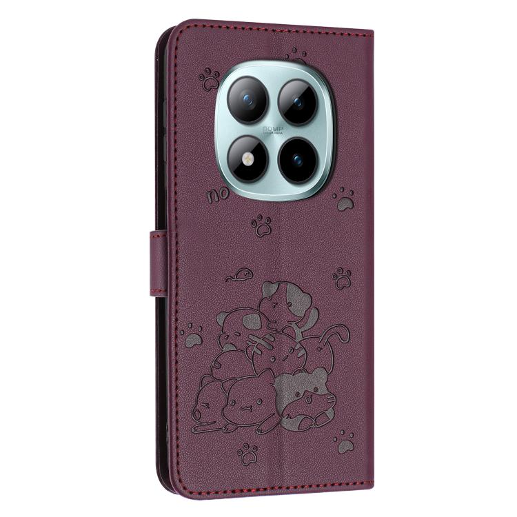 For Redmi Note 15 Pro+ 5G Global 163.3mm Embossed Kitten Phone Leather Case with Lanyard