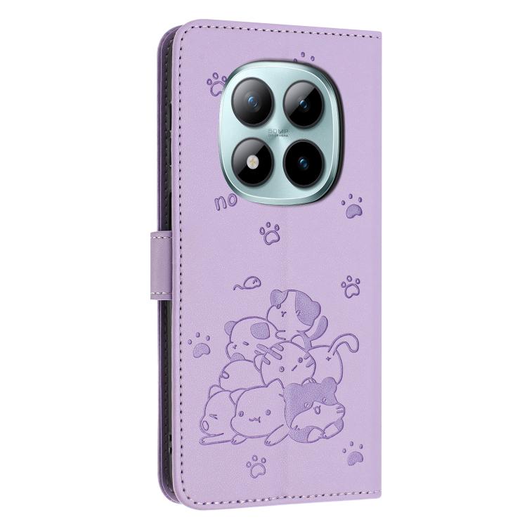 For Redmi Note 15 Pro 4G Global 163.2mm Embossed Kitten Phone Leather Case with Lanyard