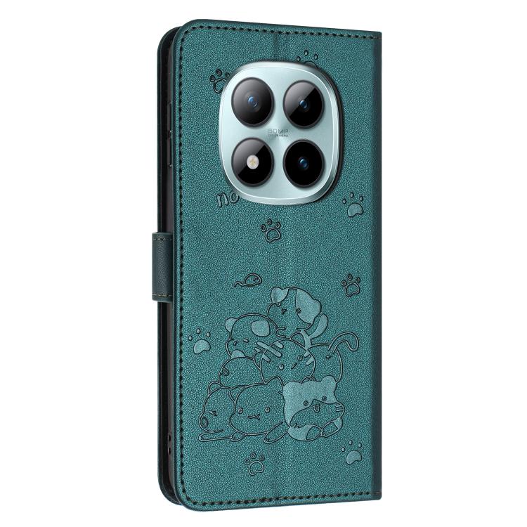 For Redmi Note 15 Pro 4G Global 163.2mm Embossed Kitten Phone Leather Case with Lanyard