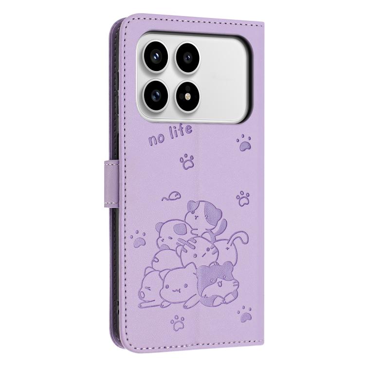 For Redmi K90 / Poco F8 Pro Embossed Kitten Phone Leather Case with Lanyard