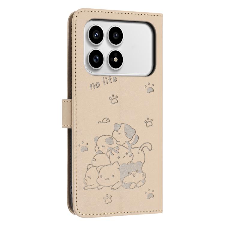 For Redmi K90 / Poco F8 Pro Embossed Kitten Phone Leather Case with Lanyard