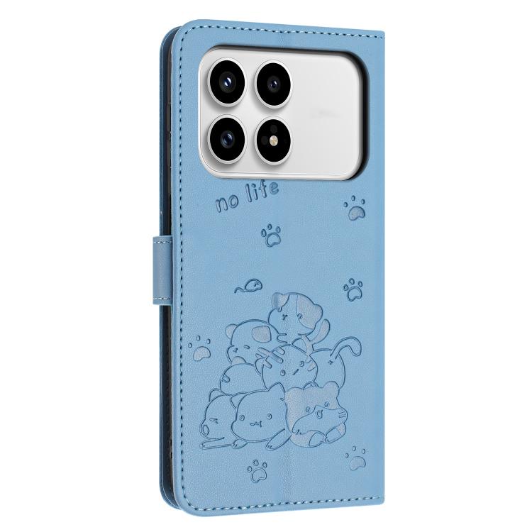 For Redmi K90 / Poco F8 Pro Embossed Kitten Phone Leather Case with Lanyard