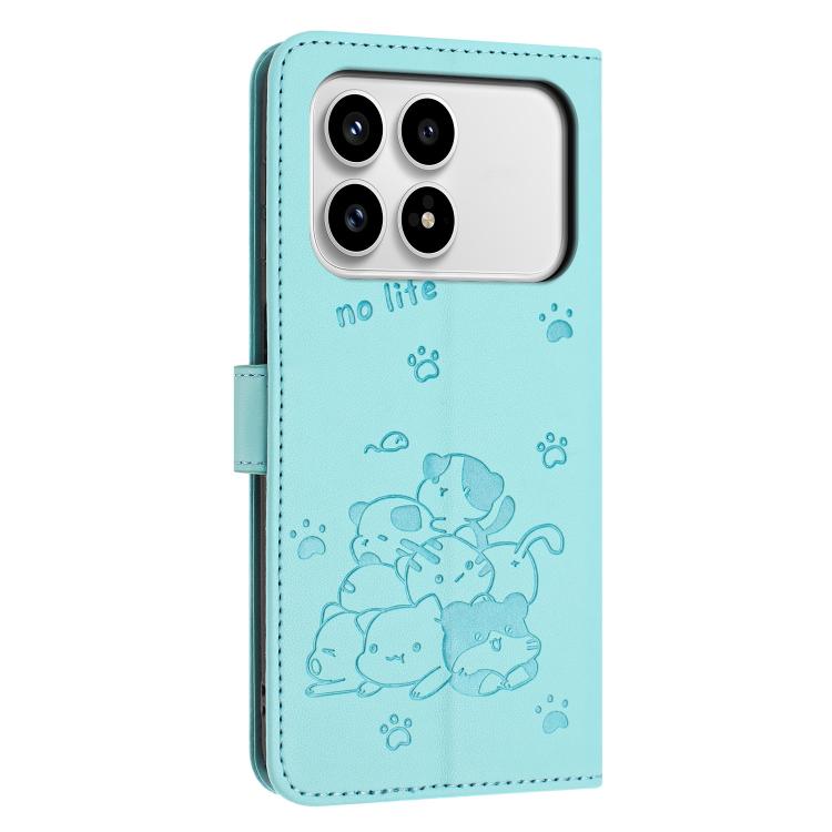 For Redmi K90 / Poco F8 Pro Embossed Kitten Phone Leather Case with Lanyard
